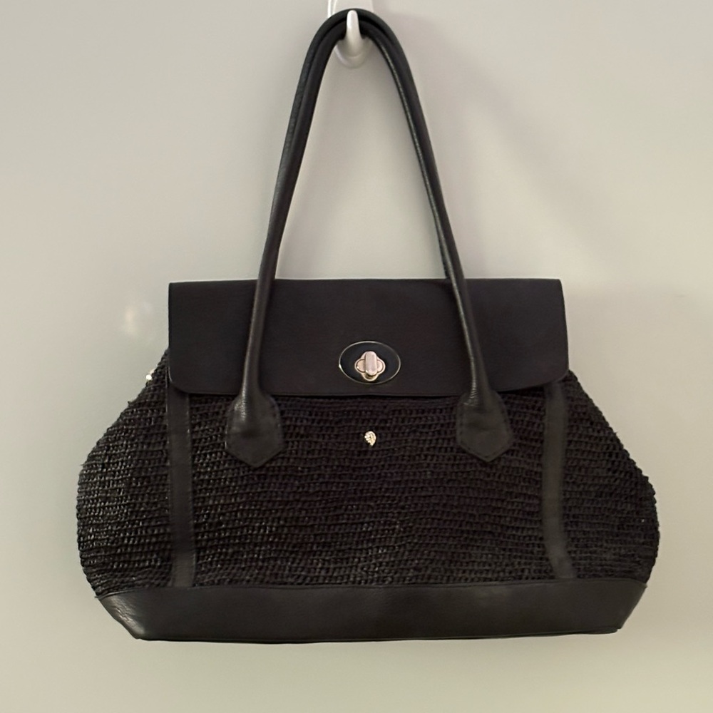 Helen Kaminski Black Textured Shoulder Bag with Leather Trim
